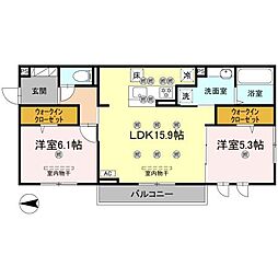 広島市安佐南区大町西3丁目アパート 2LDKの間取図画像