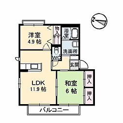 ヴェルデホンダ参番館 2LDKの間取図画像