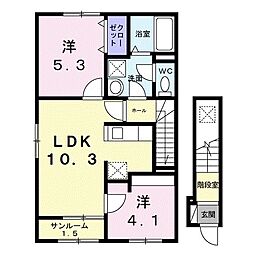 シャトーKINKI A 2LDKの間取図画像