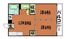 第三山本ビル 2DKの間取図画像