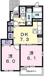 エテルノ・アロッジオ弐番館 2DKの間取図画像