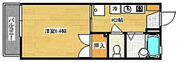 カーサ大成 1Kの間取図画像