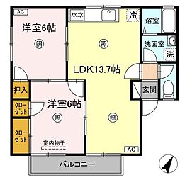 セジュール中相田1 2LDKの間取図画像
