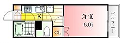 アクアコート楠木 1Kの間取図画像