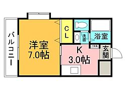 プリムベール 1Kの間取図画像