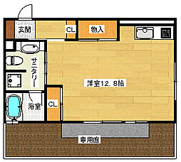 ストゥーディオ雅B ワンルームの間取図画像