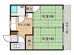 嵯峨野ハイツ 2DKの間取図画像