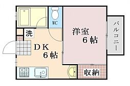 フローレンス2番館 2階1Kの間取り