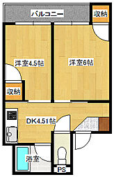 山正ビル 3階2DKの間取り