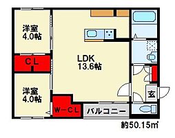 JR鹿児島本線 陣原駅 徒歩9分の賃貸アパート 2階2LDKの間取り