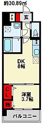 JR鹿児島本線 陣原駅 徒歩8分の賃貸マンション 8階1DKの間取り