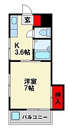 シャトレ紅梅 1Kの間取図画像