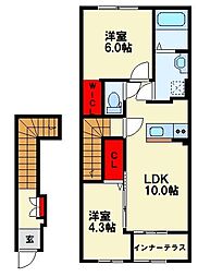北九州市八幡東区春の町1丁目アパート 2LDKの間取図画像