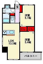 MDIフォレストガーデン三ケ森 2LDKの間取図画像