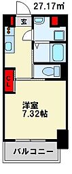 プロスペレ折尾 1Kの間取図画像