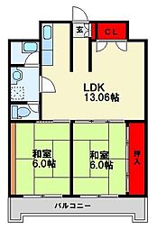 サンシャインビル黒崎 2LDKの間取図画像