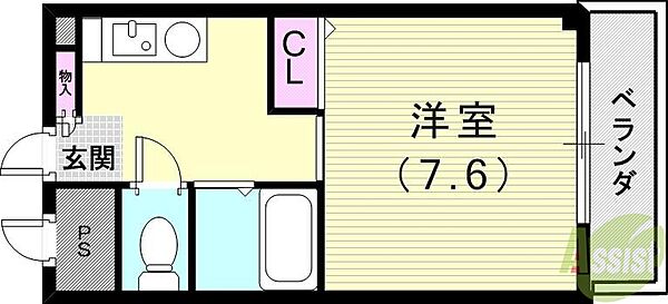 リーベン美幸 ｜兵庫県神戸市灘区城内通5丁目(賃貸マンション1R・5階・22.79㎡)の写真 その2