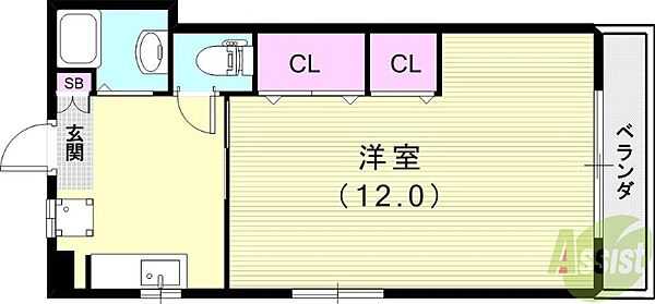 須磨南ハイツ ｜兵庫県神戸市須磨区外浜町2丁目(賃貸マンション1DK・4階・35.00㎡)の写真 その2