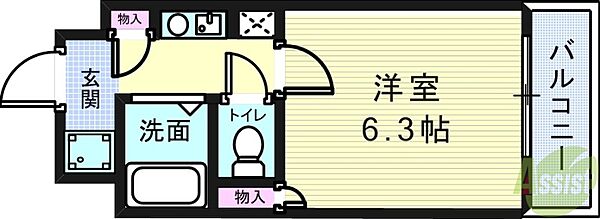 レジデンス王子 ｜兵庫県神戸市中央区割塚通1丁目(賃貸マンション1K・2階・21.50㎡)の写真 その2