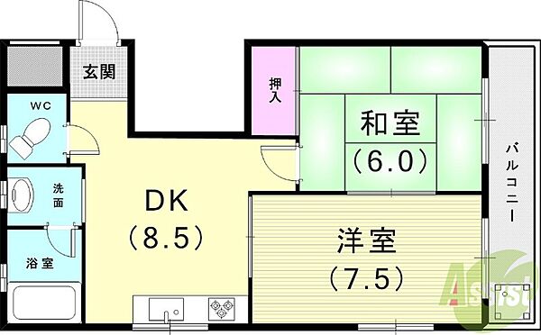 ひまわりコーポ ｜兵庫県神戸市東灘区北青木4丁目(賃貸マンション2DK・2階・45.00㎡)の写真 その2