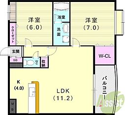 シティプラザ芦屋西 3階2LDKの間取り