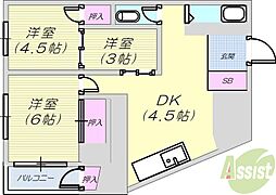 エクセル六甲 3DKの間取図画像