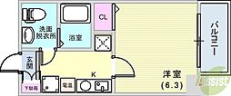 ダイドーメゾン神戸六甲 1Kの間取図画像