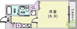 リュミエール森南 1Kの間取図画像