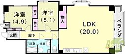 芦屋ニューコーポ 2LDKの間取図画像