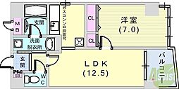 ロイヤル六甲駅前 1LDKの間取図画像