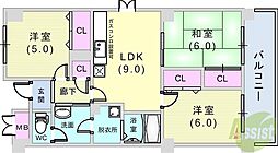 オーリッツコート甲南山手 3LDKの間取図画像