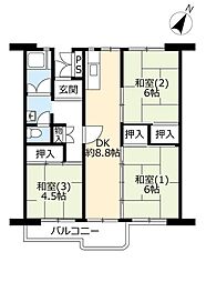 UR都市機構村上団地2-6 3DKの間取図画像