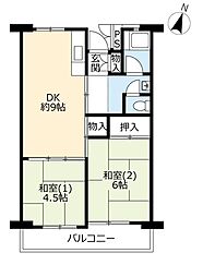 UR都市機構村上団地2-6 2DKの間取図画像