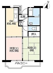 UR都市機構村上団地2-6 1LDKの間取図画像