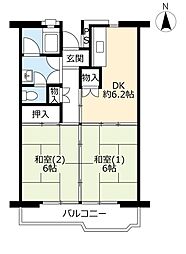 UR都市機構村上団地2-6 2DKの間取図画像