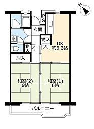 UR都市機構村上団地2-6 2DKの間取図画像