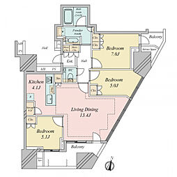 プラウドタワー東池袋ステーションアリーナ 3SLDKの間取図画像