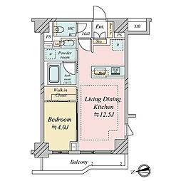 ピアース神楽坂レジデンス 1LDKの間取図画像
