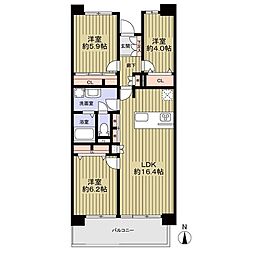 サンハイツ八事ふじみB棟 3LDKの間取図画像