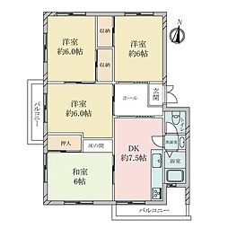 狩口台東住宅6号棟 4DKの間取図画像