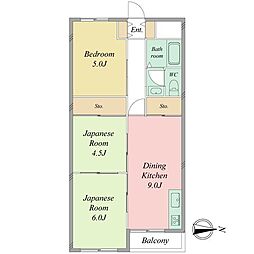 夢野ハイタウン1号館 3DKの間取図画像