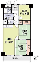 南海狭山コーポ1棟 3LDKの間取図画像
