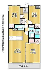 サンライフ到津 3LDKの間取図画像