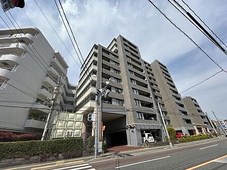 幹線道路に面した視認性の高い立地。住戸からの眺望も期待できる、複数棟からなる大規模レジデンスです。