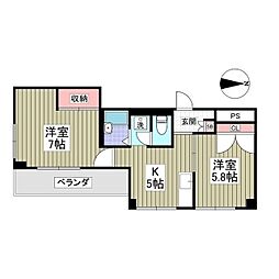 三ッ和マンション 2Kの間取図画像