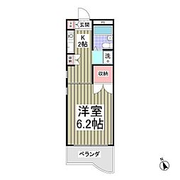 パールハイツ東八幡 1Kの間取図画像