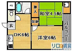 永和ハイツ 2DKの間取図画像