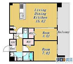 プレサンス東淀川駅前プローシェ 15階2LDKの間取り