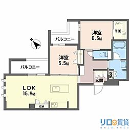 オルキデア クオーレ 4階2LDKの間取り