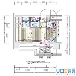 プレサンス東三国エンブレイス 7階ワンルームの間取り